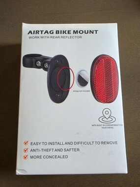 Airtag Bike Mount Rear Reflector Holder - Black